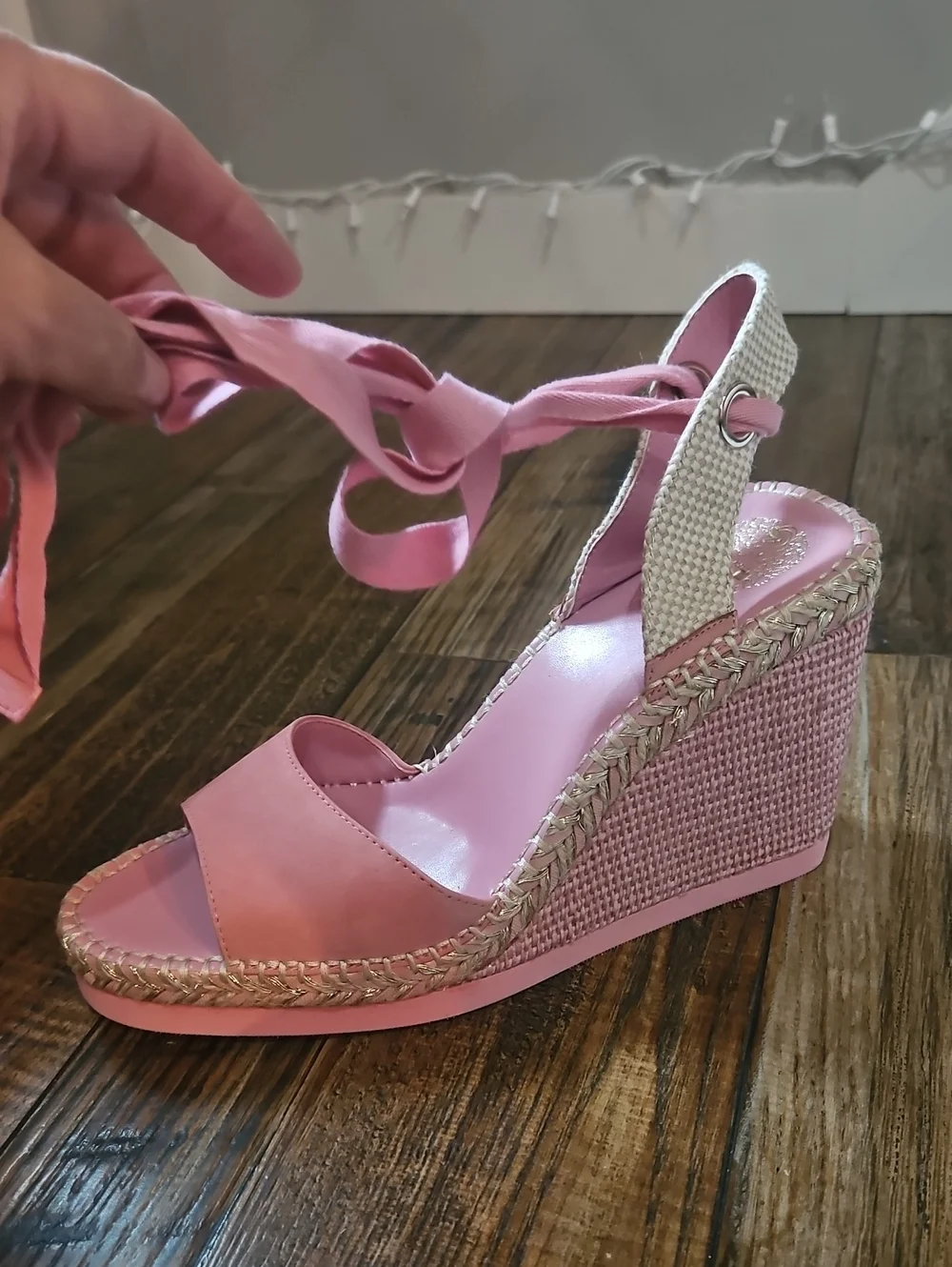 New Vince‎ Camuto Bendson Ankle Pink Ankle-Tie Wedge Sandals